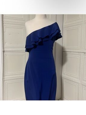 Royal Blue One Shoulder Ruffle Asymmetrical Dress